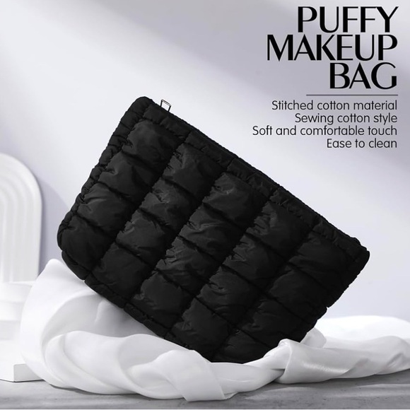 BLACK PUFFER MAKEUP BAG COTTON LINING 
ZIP TOP - Picture 1 of 1
